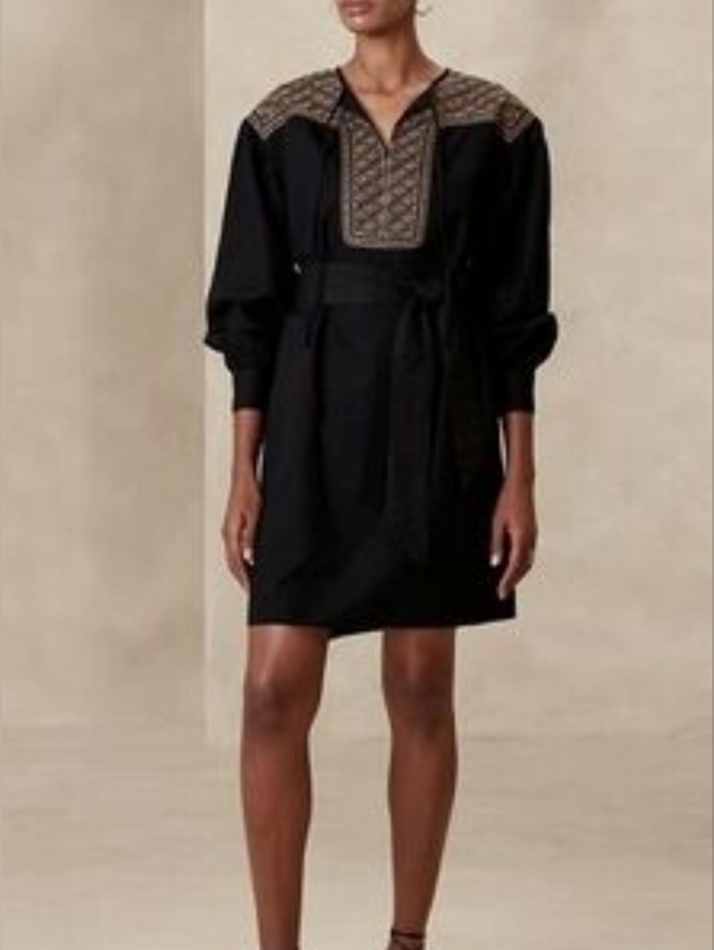 Banana Republic Factory Long Sleeve Embroidered Belted Mini Dress